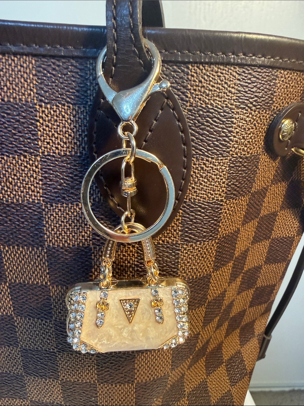 Gold Crystal Mini Purse Keychain Charm - Gold Tone
